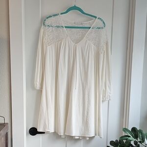 Egreis White Swing Dress with Floral Lace Detailing